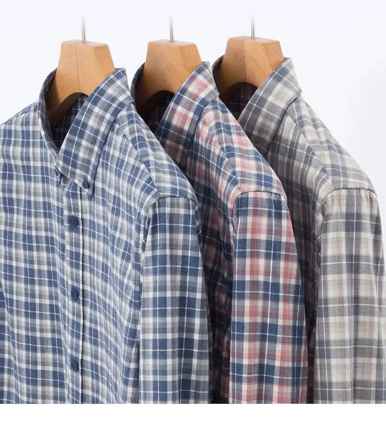 Chemise à carreaux en pur coton à manches longues
