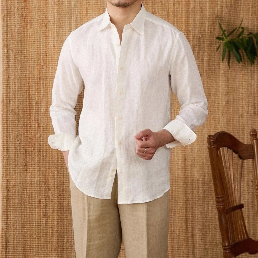 Chemise décontractée en lin coupe ample à manches longues