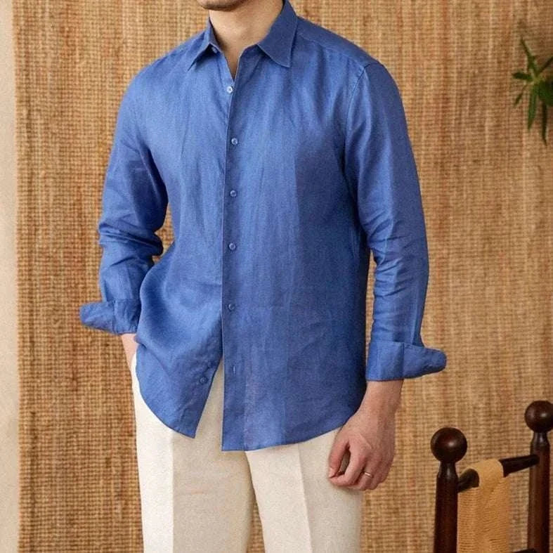 Chemise décontractée en lin coupe ample à manches longues