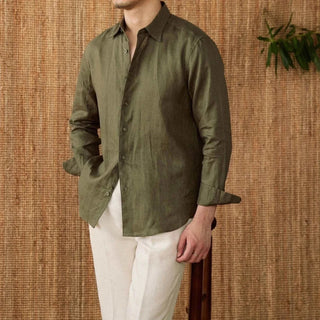 Chemise décontractée en lin coupe ample à manches longues
