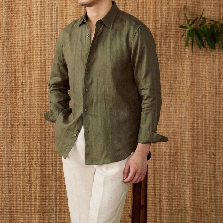 Chemise décontractée en lin coupe ample à manches longues
