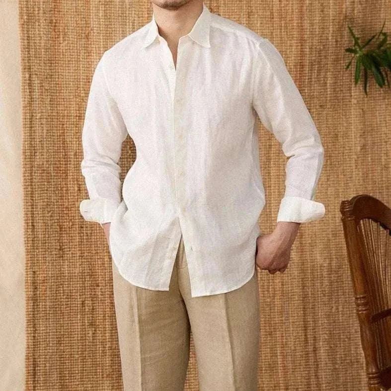 Chemise décontractée en lin coupe ample à manches longues
