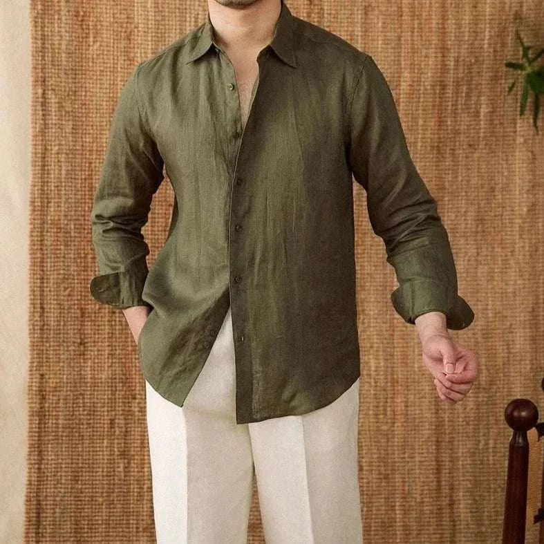 Chemise décontractée en lin coupe ample à manches longues