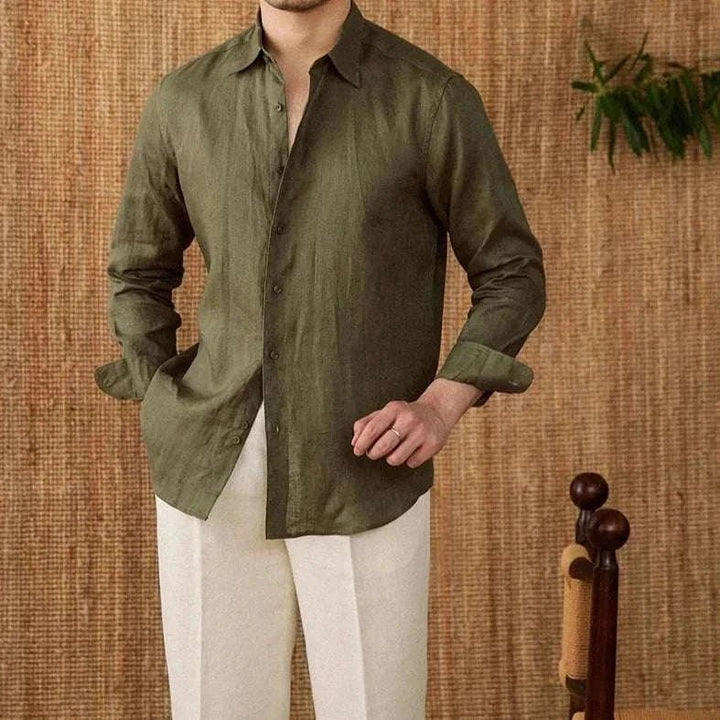Chemise décontractée en lin coupe ample à manches longues