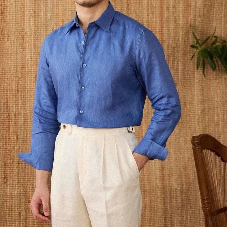 Chemise décontractée en lin coupe ample à manches longues