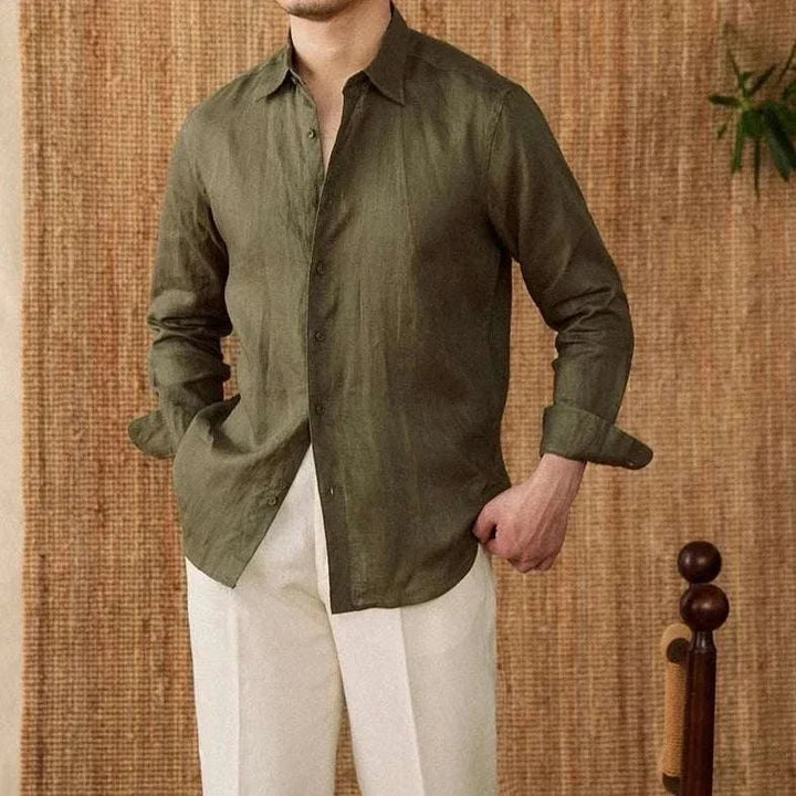 Chemise décontractée en lin coupe ample à manches longues