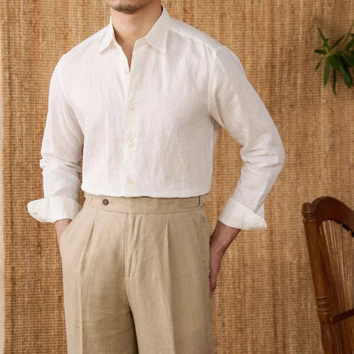 Chemise décontractée en lin coupe ample à manches longues