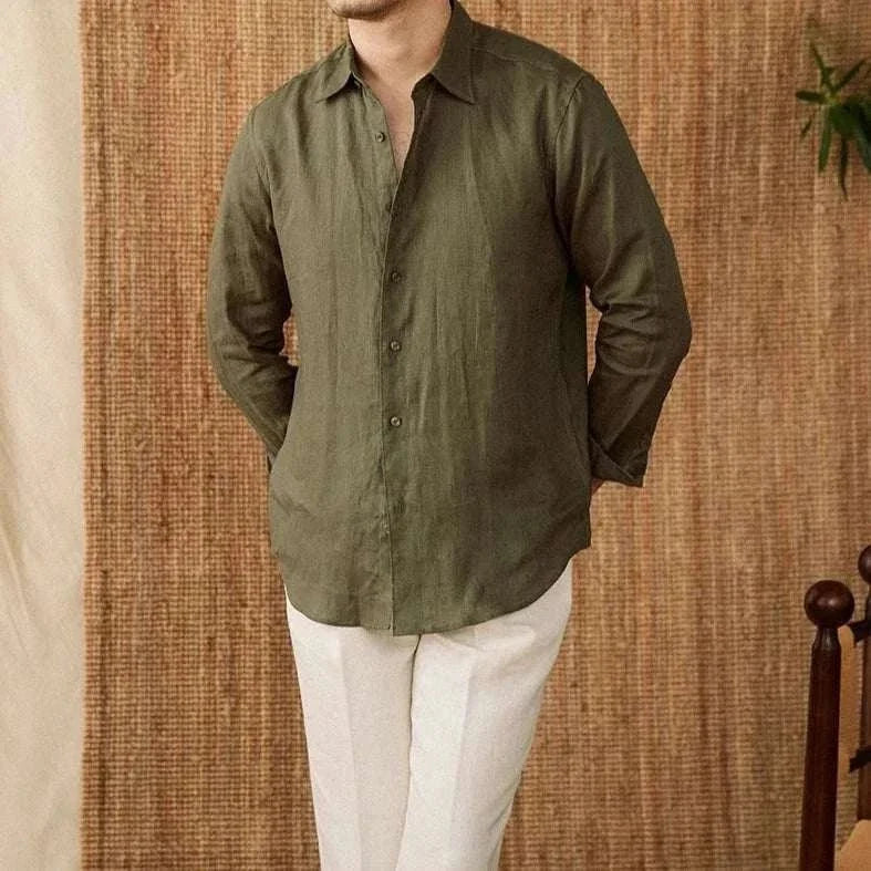 Chemise décontractée en lin coupe ample à manches longues