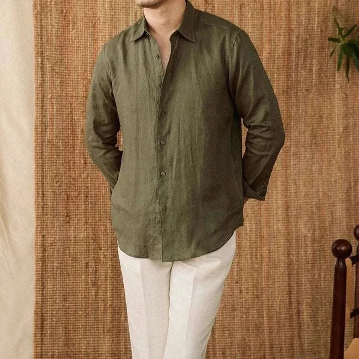 Chemise décontractée en lin coupe ample à manches longues