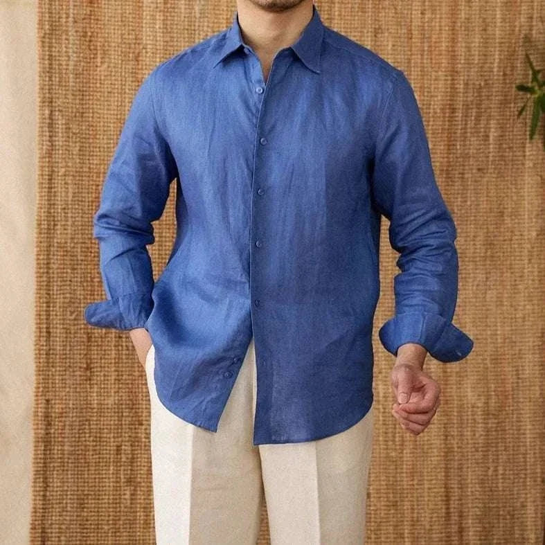 Chemise décontractée en lin coupe ample à manches longues