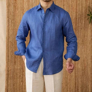 Chemise décontractée en lin coupe ample à manches longues