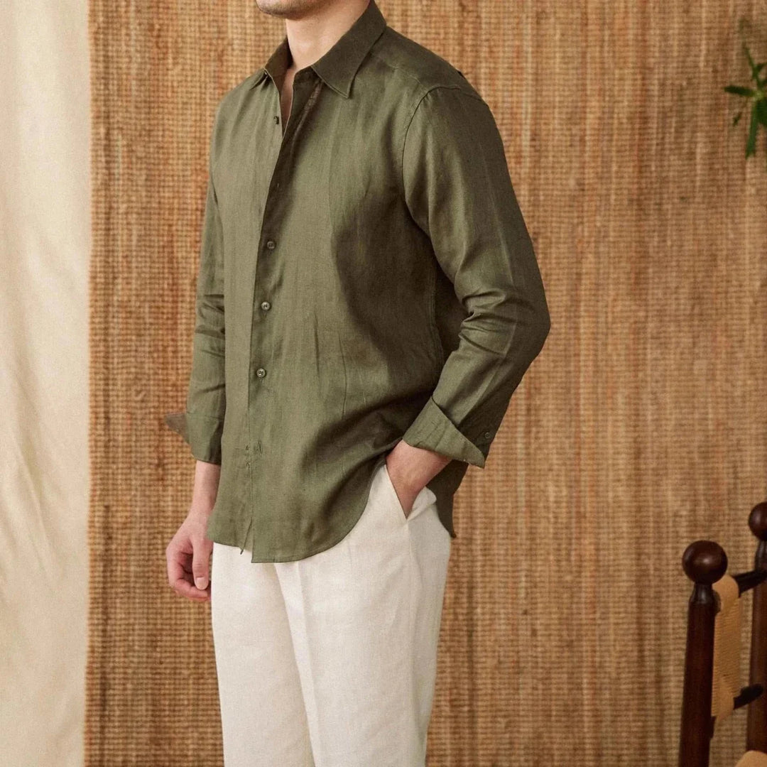 Chemise décontractée en lin coupe ample à manches longues