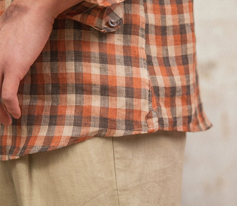 Chemise américaine rétro à carreaux et manches longues