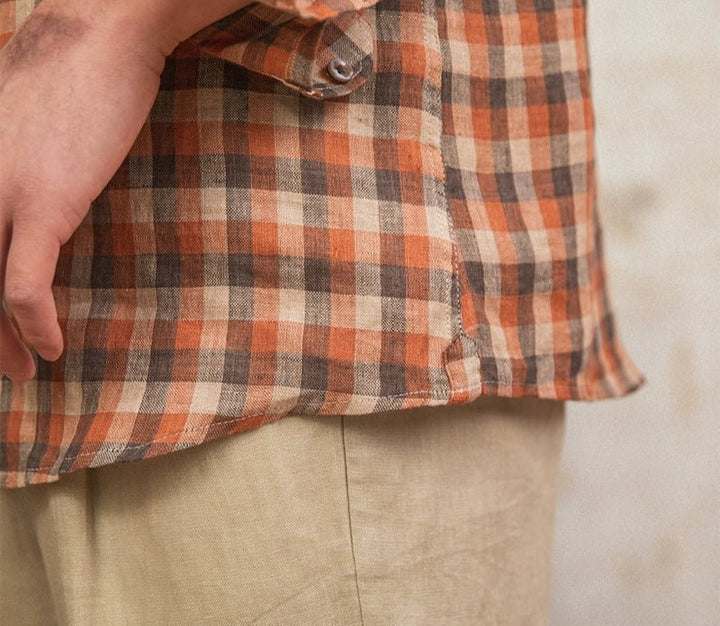 Chemise américaine rétro à carreaux et manches longues