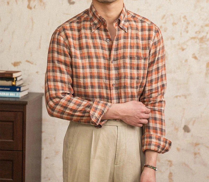 Chemise américaine rétro à carreaux et manches longues