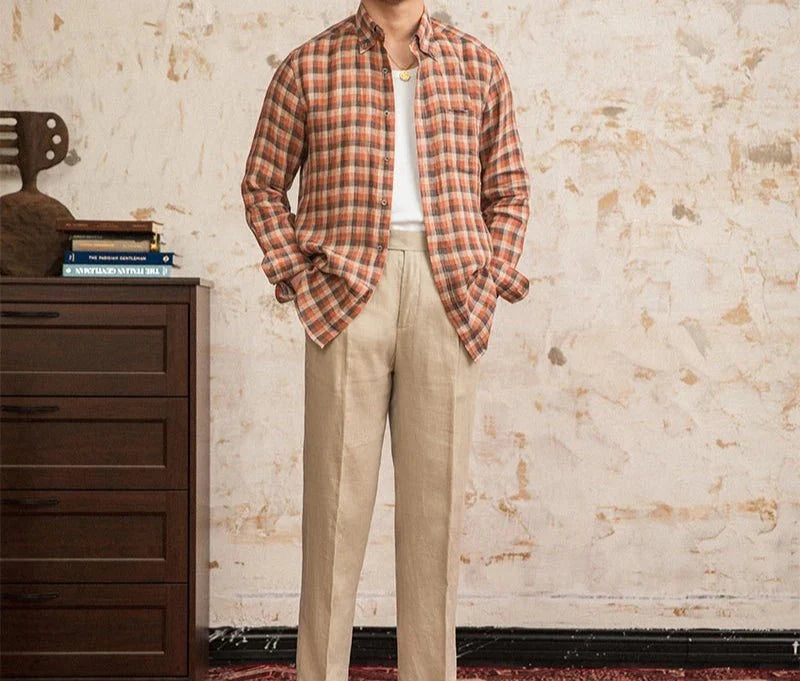 Chemise américaine rétro à carreaux et manches longues