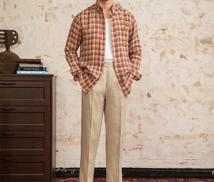 Chemise américaine rétro à carreaux et manches longues