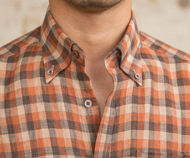Chemise américaine rétro à carreaux et manches longues