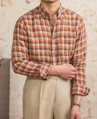 Chemise américaine rétro à carreaux et manches longues