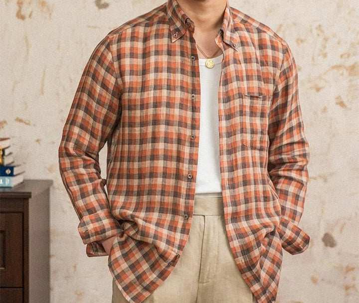 Chemise américaine rétro à carreaux et manches longues