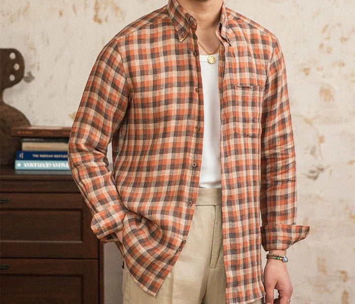 Chemise américaine rétro à carreaux et manches longues