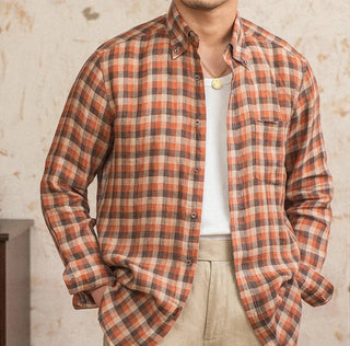 Chemise américaine rétro à carreaux et manches longues