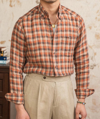 Chemise américaine rétro à carreaux et manches longues