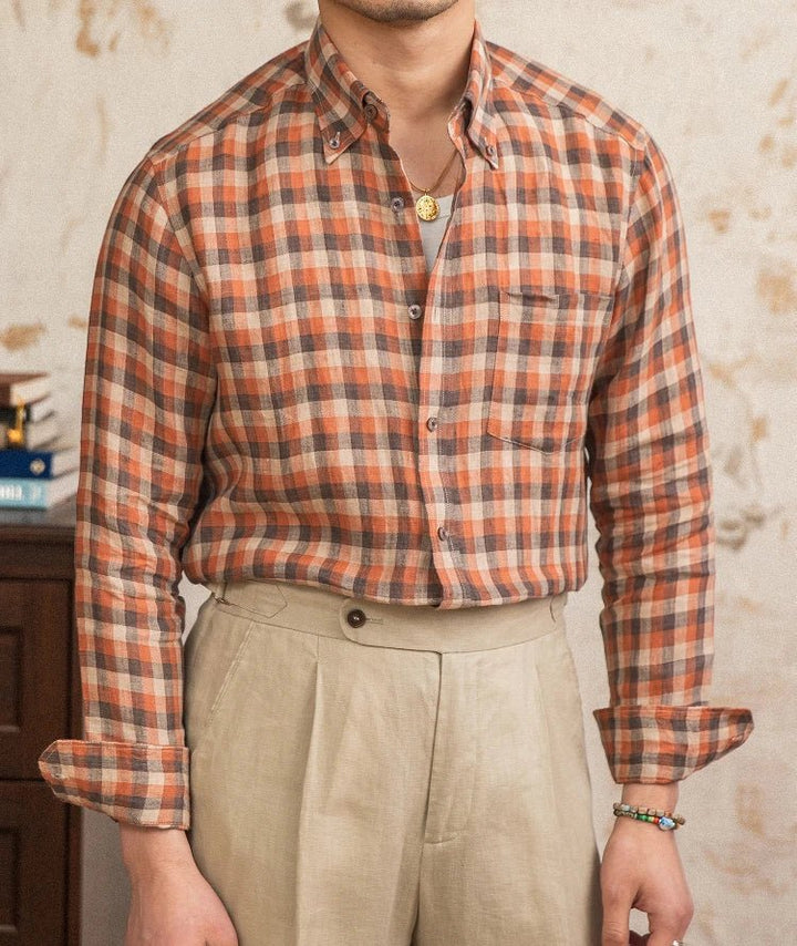 Chemise américaine rétro à carreaux et manches longues