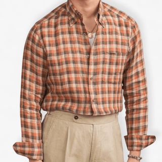 Chemise américaine rétro à carreaux et manches longues