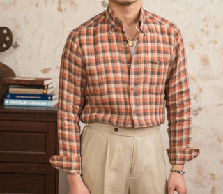 Chemise américaine rétro à carreaux et manches longues