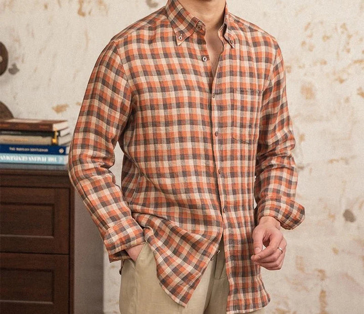 Chemise américaine rétro à carreaux et manches longues