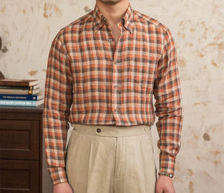 Chemise américaine rétro à carreaux et manches longues