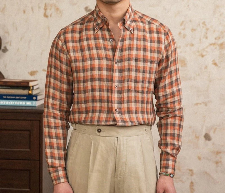 Chemise américaine rétro à carreaux et manches longues