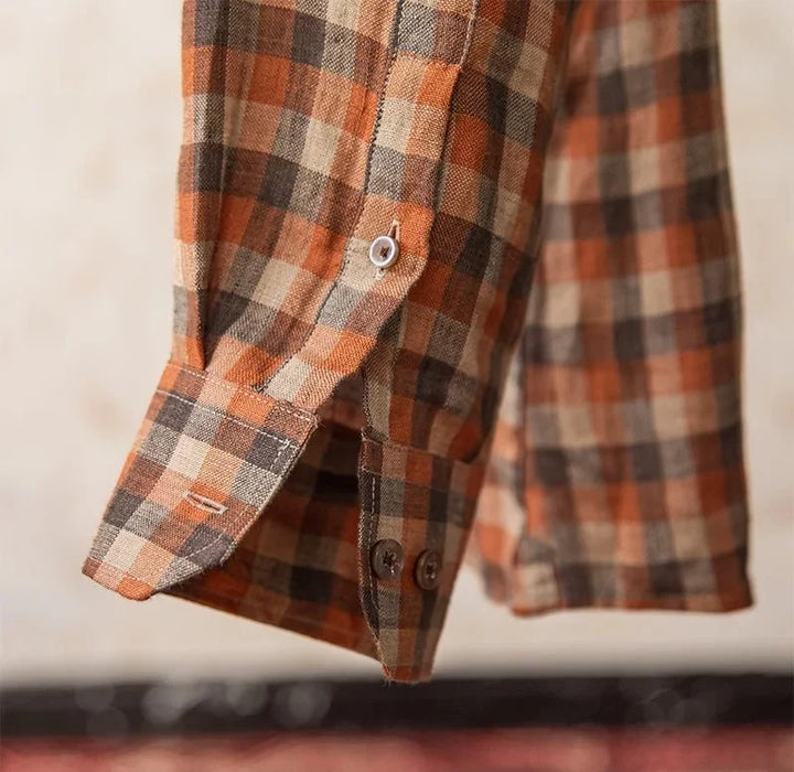 Chemise américaine rétro à carreaux et manches longues
