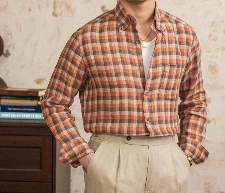 Chemise américaine rétro à carreaux et manches longues