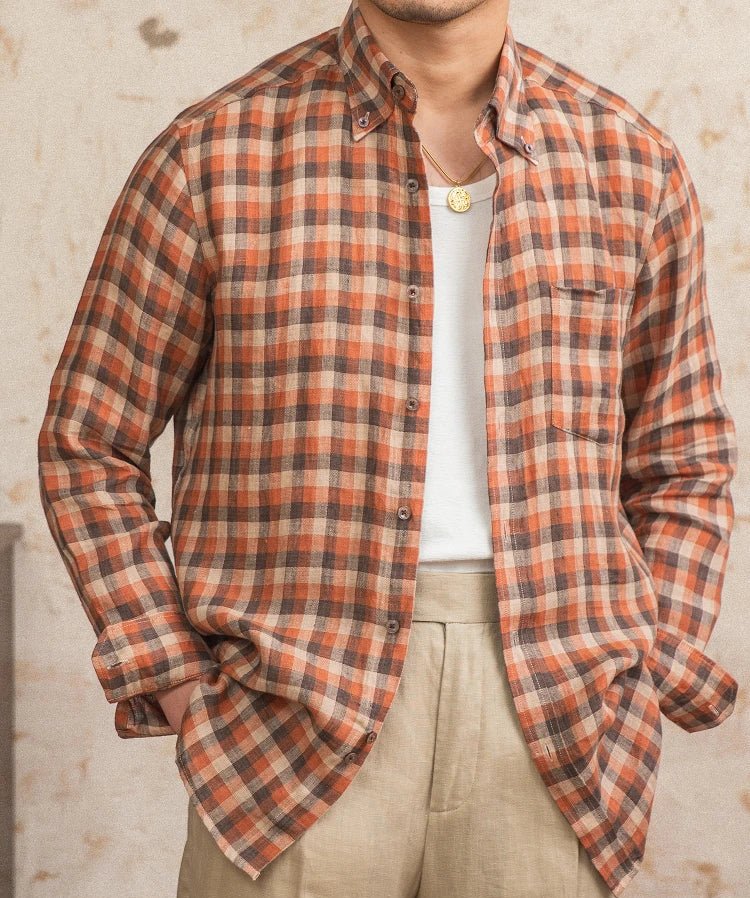 Chemise américaine rétro à carreaux et manches longues