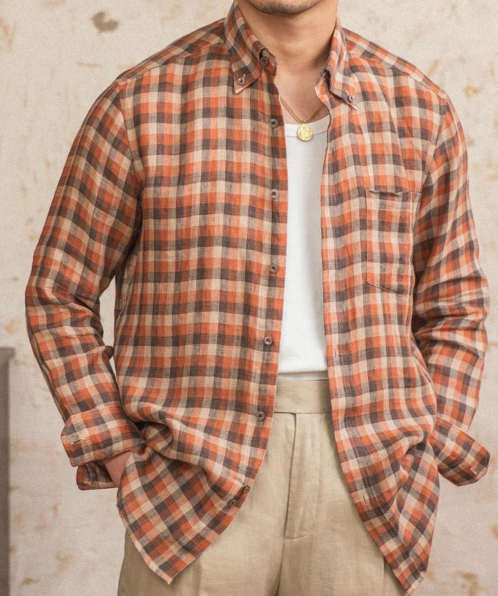 Chemise américaine rétro à carreaux et manches longues