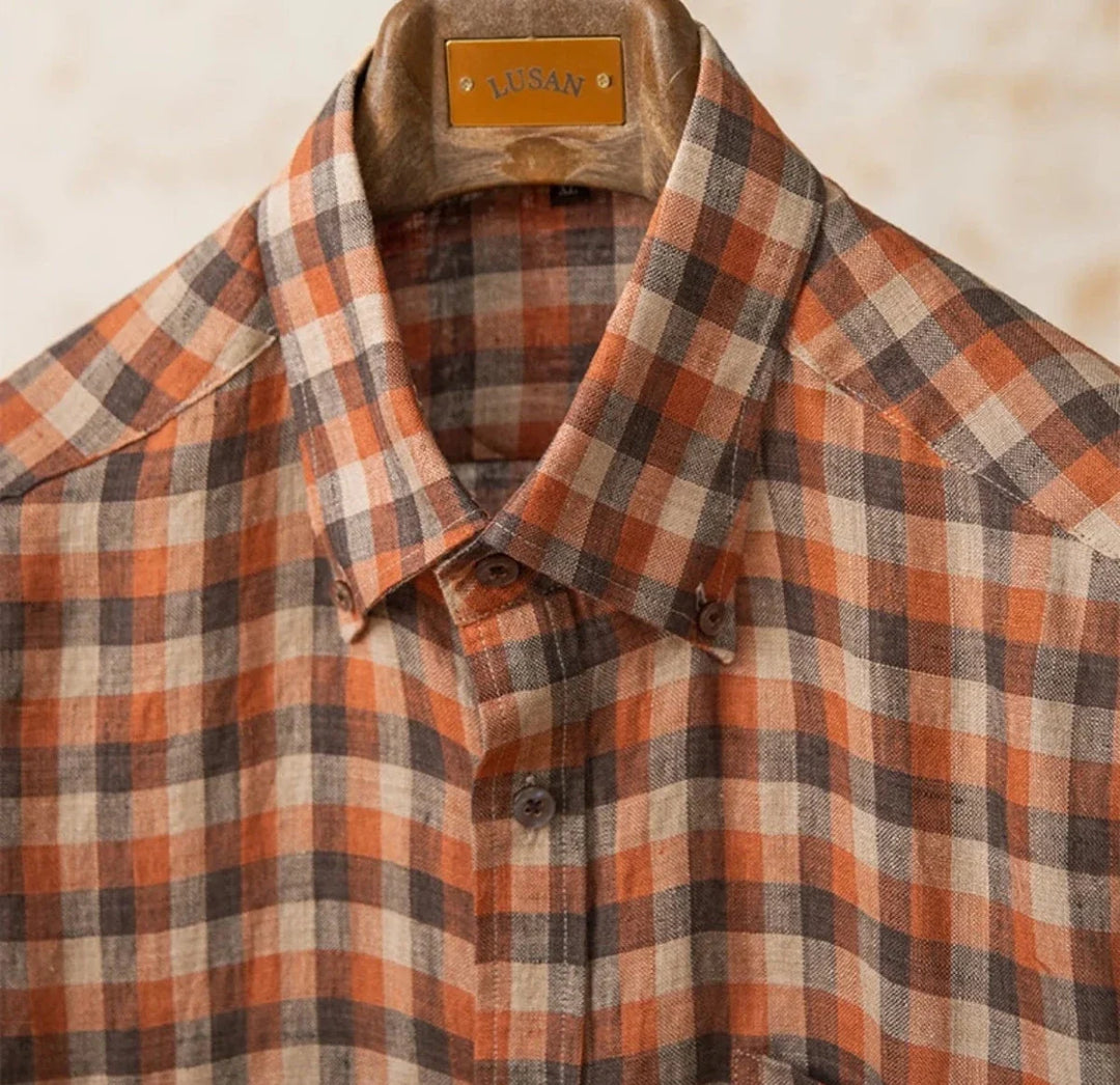Chemise américaine rétro à carreaux et manches longues