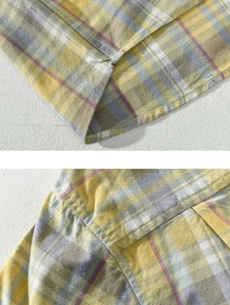 Chemise rétro d’été à carreaux en coton