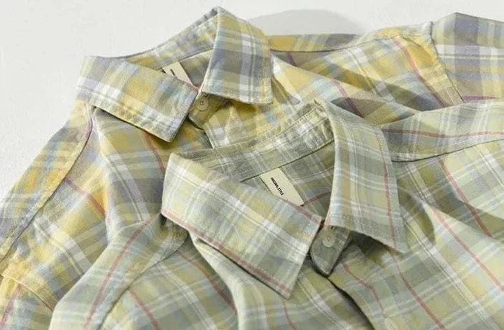 Chemise rétro d’été à carreaux en coton