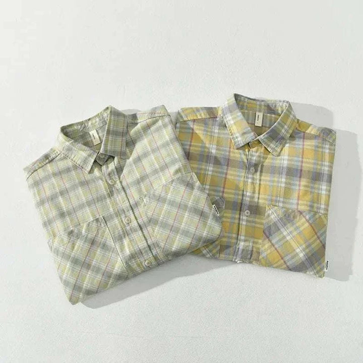 Chemise rétro d’été à carreaux en coton