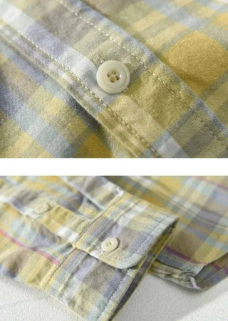 Chemise rétro d’été à carreaux en coton
