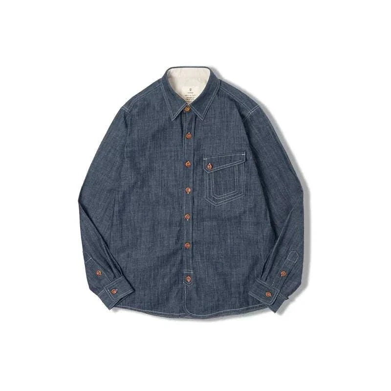 Chemise rétro unie en denim à manches longues