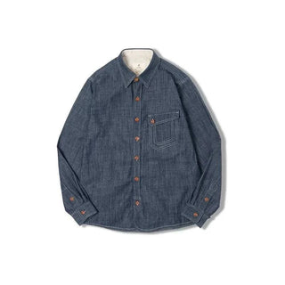 Chemise rétro unie en denim à manches longues