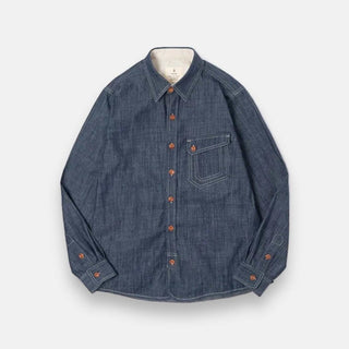 Chemise rétro unie en denim à manches longues