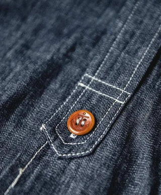 Chemise rétro unie en denim à manches longues