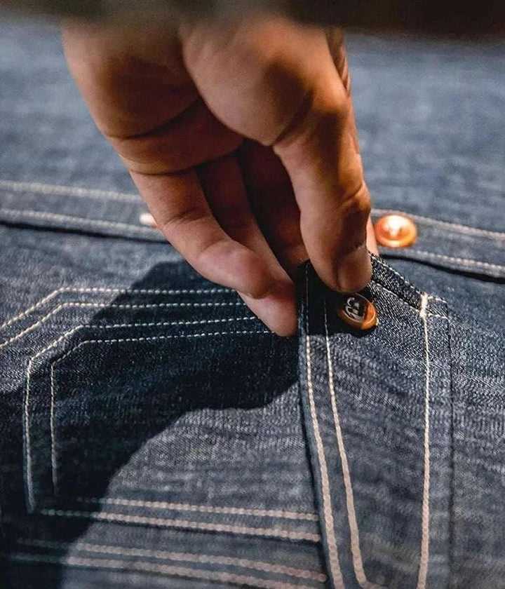 Chemise rétro unie en denim à manches longues