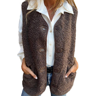 Gilet sans manches femme à boutons – style élégant, chaud et pratique pour l’automne et l’hiver