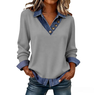 Chemise femme effet superposé avec col denim