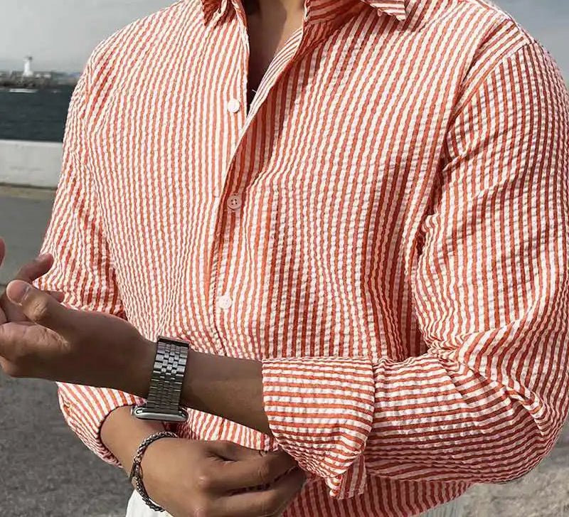 Chemise streetwear d’été rayée à manches longues